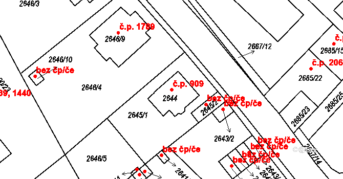 Turnov 909 na parcele st. 2644 v KÚ Turnov, Katastrální mapa