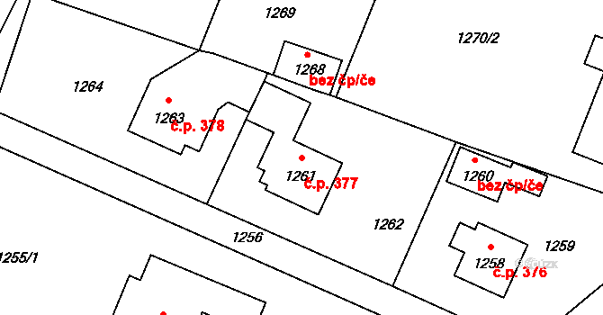 Jablůnka 377 na parcele st. 1261 v KÚ Jablůnka, Katastrální mapa