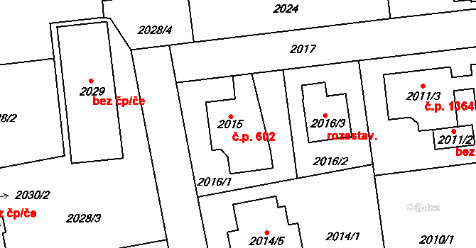 Kunratice 602, Praha na parcele st. 2015 v KÚ Kunratice, Katastrální mapa