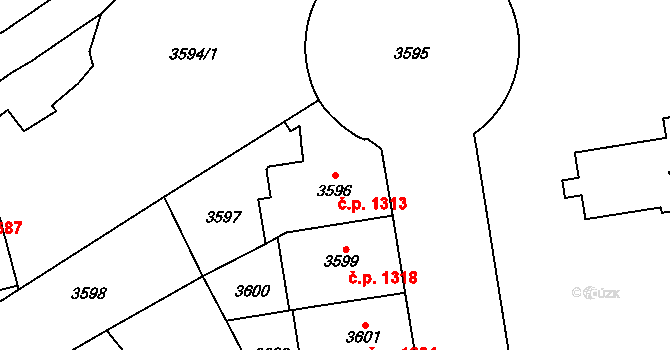 Smíchov 1313, Praha na parcele st. 3596 v KÚ Smíchov, Katastrální mapa