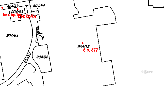 Malešice 577, Praha na parcele st. 904/13 v KÚ Malešice, Katastrální mapa