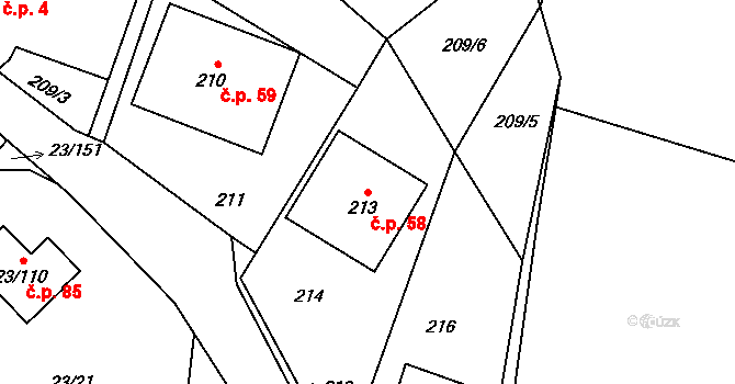 Orlov 58, Příbram na parcele st. 213 v KÚ Orlov, Katastrální mapa