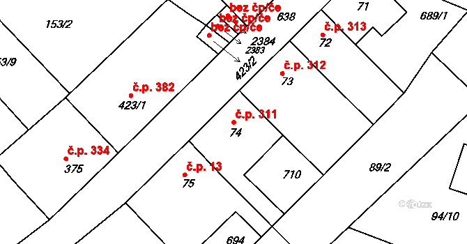 Příbram VI-Březové Hory 311, Příbram na parcele st. 74 v KÚ Březové Hory, Katastrální mapa