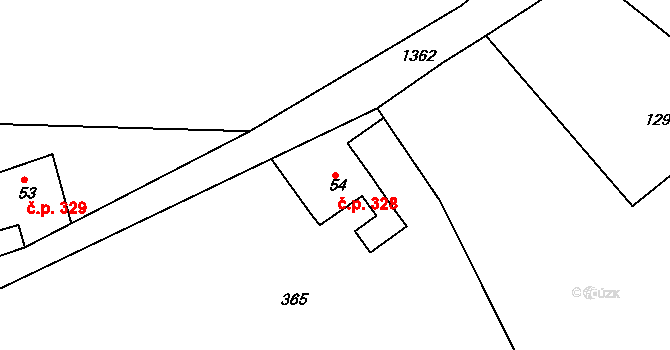 Pilníkov 328 na parcele st. 54 v KÚ Pilníkov III, Katastrální mapa