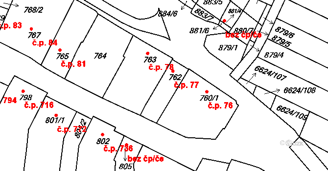 Mutěnice 77 na parcele st. 762 v KÚ Mutěnice, Katastrální mapa