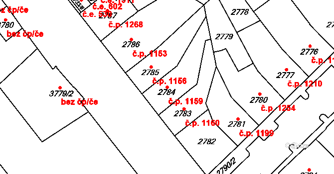 Chomutov 1159 na parcele st. 2784 v KÚ Chomutov I, Katastrální mapa