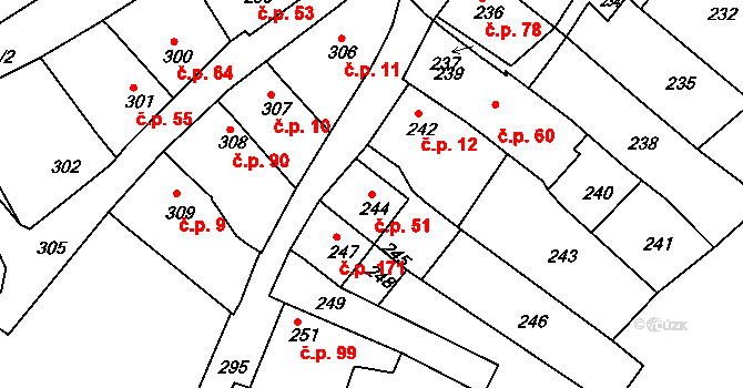 Mokrá 51, Mokrá-Horákov na parcele st. 244 v KÚ Mokrá u Brna, Katastrální mapa
