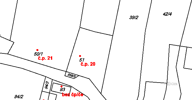 Přibyslavice 20 na parcele st. 51 v KÚ Přibyslavice u Velké Bíteše, Katastrální mapa