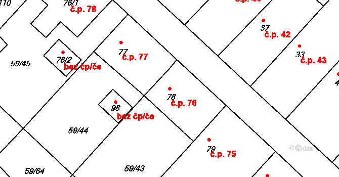 Loukonosy 76, Žiželice na parcele st. 78 v KÚ Loukonosy, Katastrální mapa