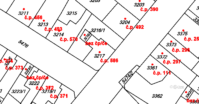 Lobzy 586, Plzeň na parcele st. 3217 v KÚ Plzeň, Katastrální mapa