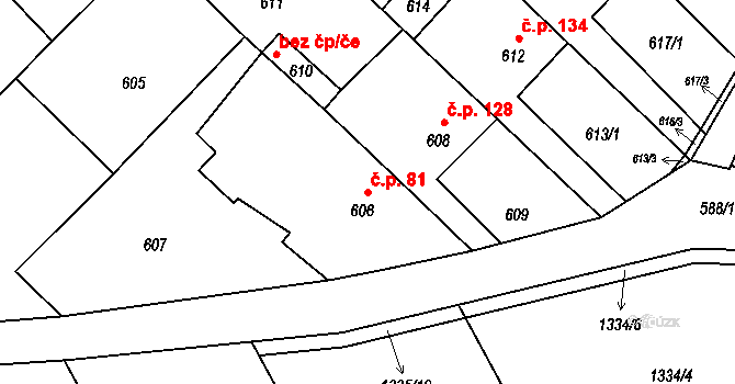 Štěpánovice 81 na parcele st. 606 v KÚ Štěpánovice u Tišnova, Katastrální mapa