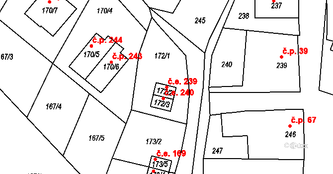 Rumburk 1 239, Rumburk na parcele st. 172/2 v KÚ Rumburk, Katastrální mapa