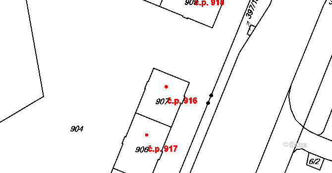 Město 916, Havířov na parcele st. 907 v KÚ Havířov-město, Katastrální mapa