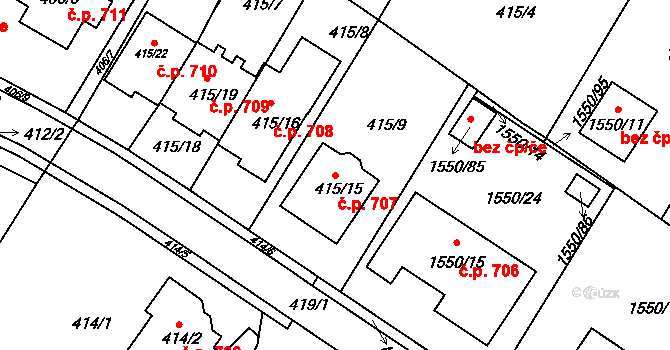Miřetice u Klášterce nad Ohří 707, Klášterec nad Ohří na parcele st. 415/15 v KÚ Miřetice u Klášterce nad Ohří, Katastrální mapa