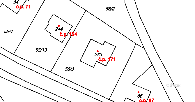Svojkovice 171 na parcele st. 283 v KÚ Svojkovice, Katastrální mapa