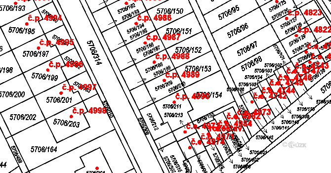 Jihlava 4989 na parcele st. 5706/209 v KÚ Jihlava, Katastrální mapa