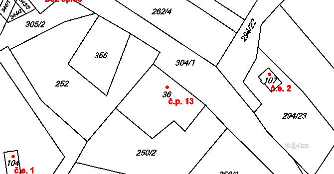 Černá Řeka 13, Klenčí pod Čerchovem na parcele st. 36 v KÚ Jindřichova Hora, Katastrální mapa