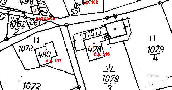 Jeřmanice 316 na parcele st. 478 v KÚ Jeřmanice, Katastrální mapa