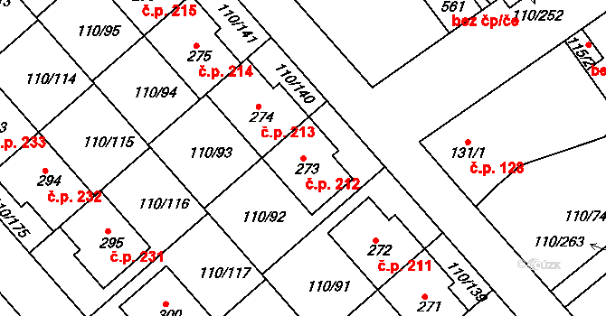 Mratín 212 na parcele st. 273 v KÚ Mratín, Katastrální mapa