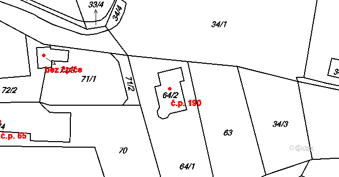 Chlum 190, Křemže na parcele st. 64/2 v KÚ Chlum u Křemže, Katastrální mapa