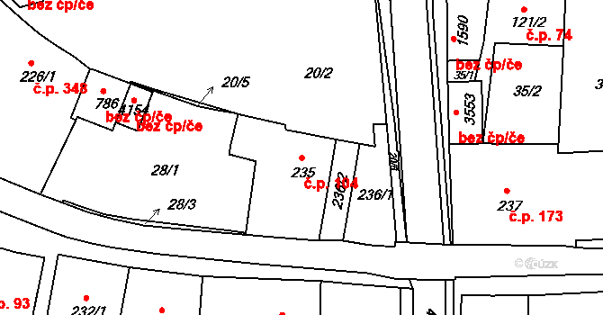 Bezděkovské Předměstí 104, Domažlice na parcele st. 235 v KÚ Domažlice, Katastrální mapa