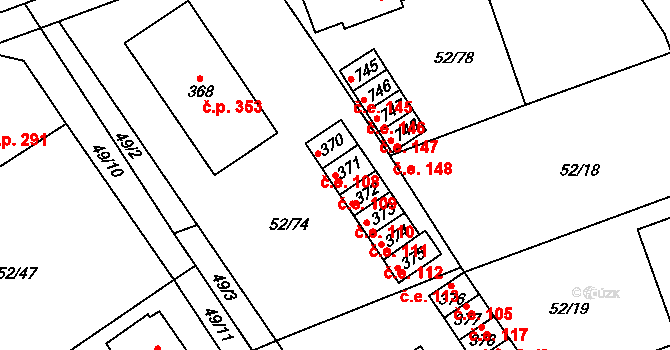 Nedvědice 109 na parcele st. 371 v KÚ Nedvědice pod Pernštejnem, Katastrální mapa
