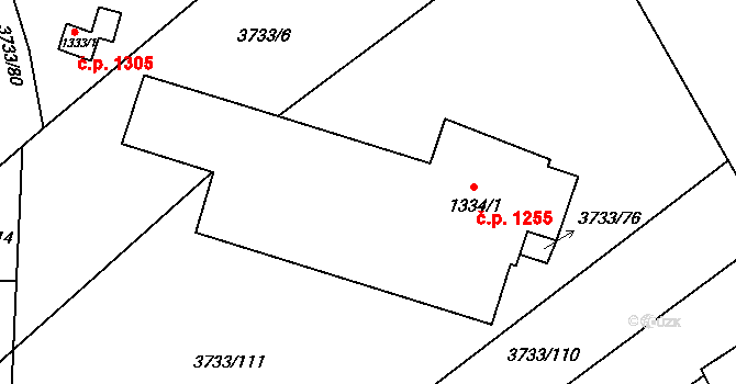 Vizovice 1255 na parcele st. 1334/1 v KÚ Vizovice, Katastrální mapa