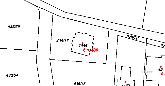 Ohrobec 486 na parcele st. 1085 v KÚ Ohrobec, Katastrální mapa