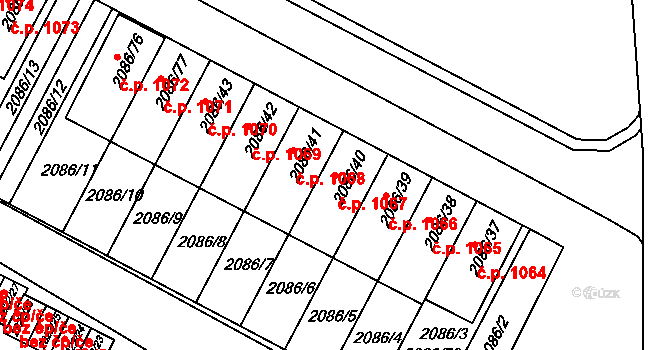 Jemnice 1067 na parcele st. 2086/40 v KÚ Jemnice, Katastrální mapa
