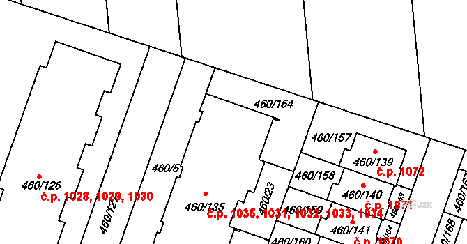 Modřice 1031,1032,1033,1034, na parcele st. 460/135 v KÚ Modřice, Katastrální mapa