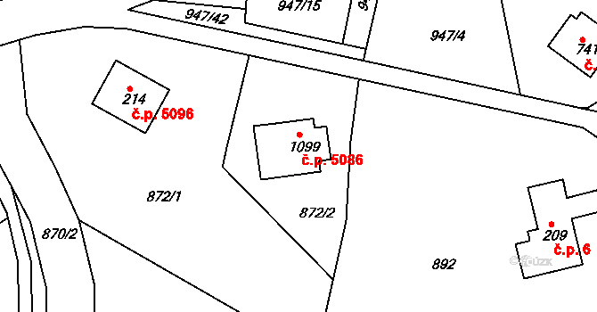 Jablonecké Paseky 5086, Jablonec nad Nisou na parcele st. 1099 v KÚ Jablonecké Paseky, Katastrální mapa