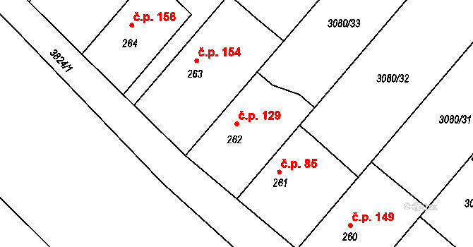Týnec nad Sázavou 129 na parcele st. 262 v KÚ Týnec nad Sázavou, Katastrální mapa