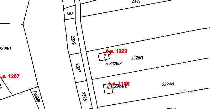 Milokošť 1223, Veselí nad Moravou na parcele st. 2326/2 v KÚ Milokošť, Katastrální mapa