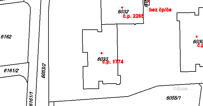 Žďár nad Sázavou 6 1774, Žďár nad Sázavou na parcele st. 6033 v KÚ Město Žďár, Katastrální mapa
