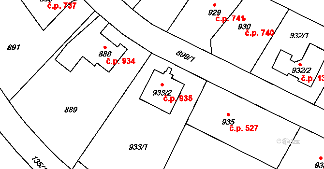 Nové Město na Moravě 935 na parcele st. 933/2 v KÚ Nové Město na Moravě, Katastrální mapa