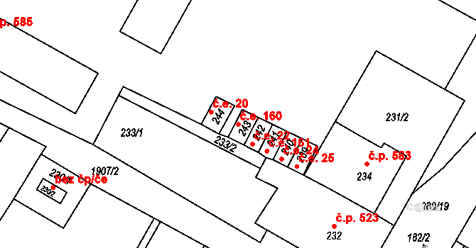 Lužice 160 na parcele st. 243 v KÚ Lužice u Hodonína, Katastrální mapa