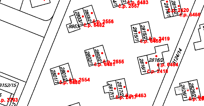 Zlín 2555 na parcele st. 2802/2 v KÚ Zlín, Katastrální mapa