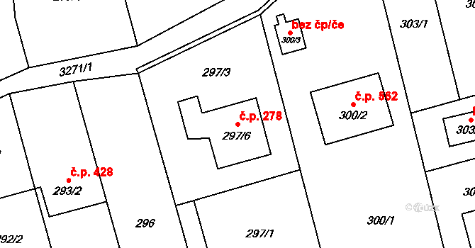 Píšť 278 na parcele st. 297/6 v KÚ Píšť, Katastrální mapa
