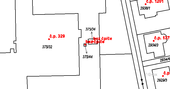 Holešov 48022888 na parcele st. 375/44 v KÚ Všetuly, Katastrální mapa