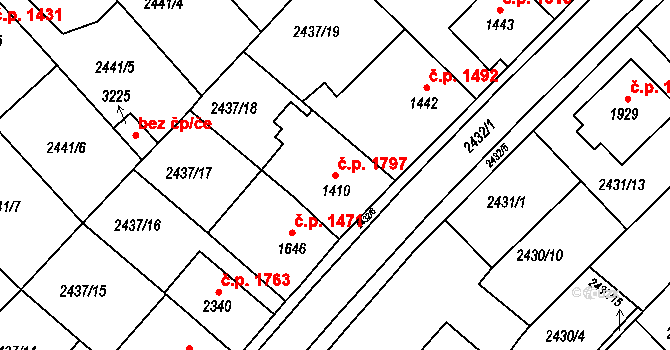 Staré Město 1797 na parcele st. 1410 v KÚ Staré Město u Uherského Hradiště, Katastrální mapa