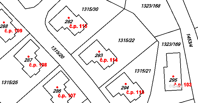 Hynkov 114, Příkazy na parcele st. 293 v KÚ Hynkov, Katastrální mapa