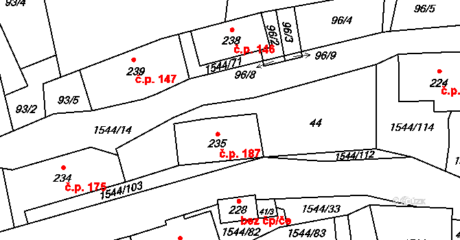 Jedlí 187 na parcele st. 235 v KÚ Jedlí, Katastrální mapa