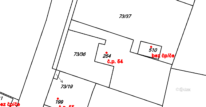 Byškovice 54, Neratovice na parcele st. 254 v KÚ Byškovice, Katastrální mapa