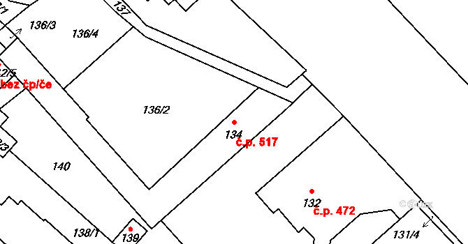 Libčice nad Vltavou 517 na parcele st. 134 v KÚ Letky, Katastrální mapa