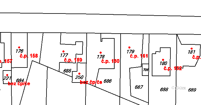Zbuzany 160 na parcele st. 178 v KÚ Zbuzany, Katastrální mapa