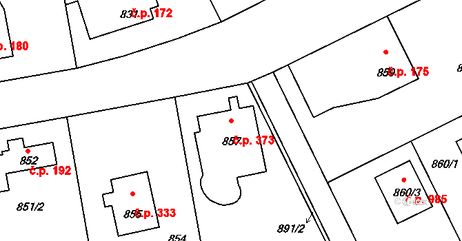 Průhonice 373 na parcele st. 857 v KÚ Průhonice, Katastrální mapa