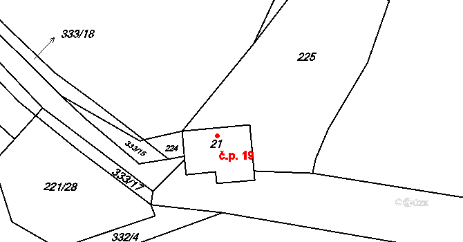 Hrušova Lhota 19, Přehořov na parcele st. 21 v KÚ Hrušova Lhota, Katastrální mapa