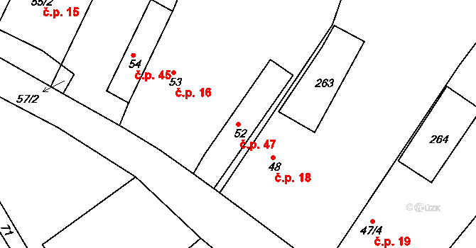 Provodov 47, Provodov-Šonov na parcele st. 52 v KÚ Provodov, Katastrální mapa