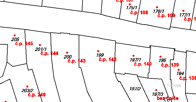 Náchod 142 na parcele st. 199 v KÚ Náchod, Katastrální mapa