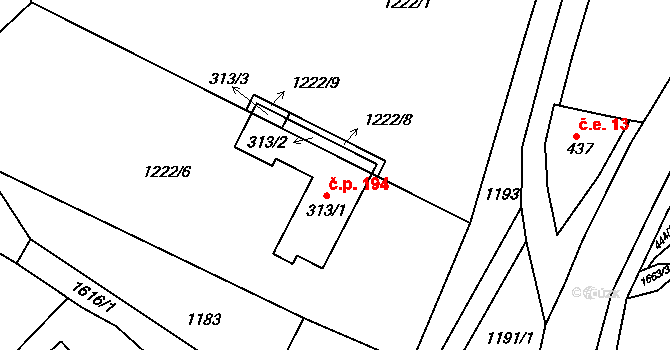Ludvíkovice 194 na parcele st. 313/1 v KÚ Ludvíkovice, Katastrální mapa